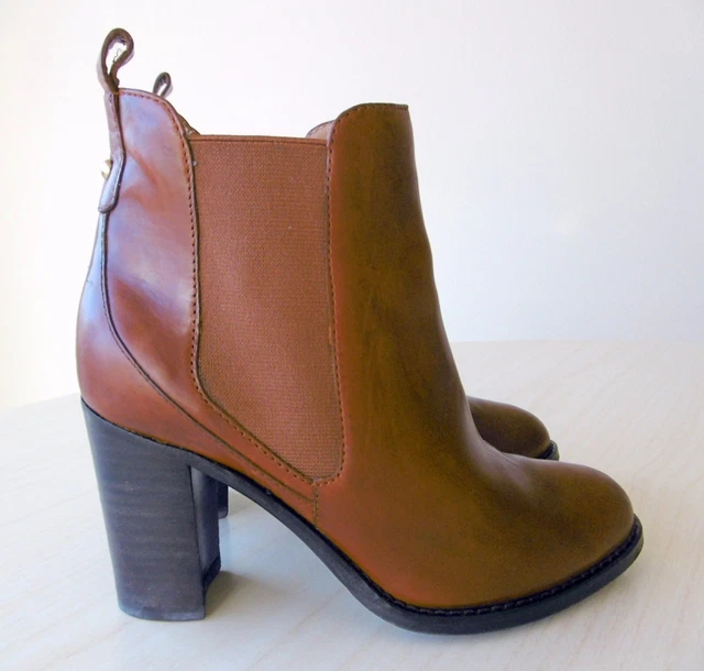 Bottines Low Boots à Talon Cuir Marron Chaussures Femme 35 LUCIANO BARACHINI