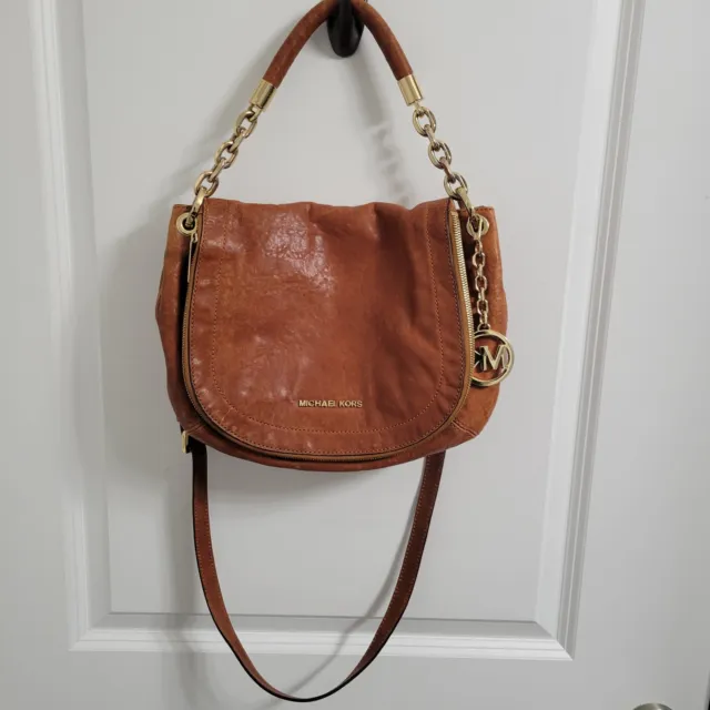 Michael Kors Stanthorpe Convertible Brown Distressed Leather Shoulder Crossbody