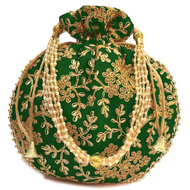 Lote de bolso Potli para mujer, bolso de mano, bolso étnico con perlas... 2