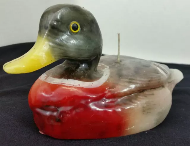 Nice Mallard Duck Bird Wax Candle Never lit Figure Red & Green Glass Eyes 9"