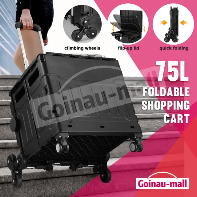 Folding Grocery Basket Shopping Cart Trolley Rolling Crate Portable Luggage Cart