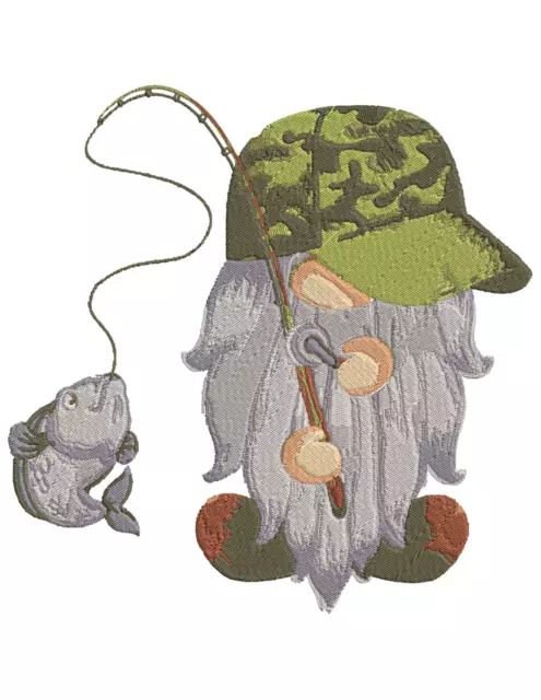 FATHERS DAY FISHING GNOME Embroidery Machine Design Pattern PES JEF HUS