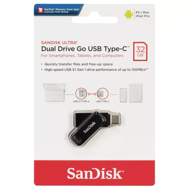 SanDisk 32GB Ultra Dual Drive Go USB Type-C OTG USB3.1 Tablet / Phone