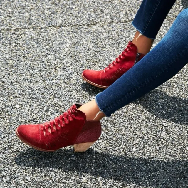 FREE PEOPLE Loveland Crimson Red Suede Leather Ankle Boots Sz 38 or 7.5
