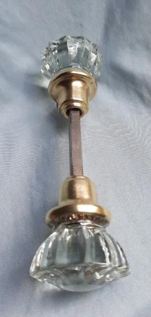 Antique Vintage 12 Point Crystal Glass Brass Door Knob w/ Spindle