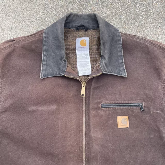 VINTAGE CARHARTT DETROIT Jacket J97 Brown Workwear Blanket Lined Faded ...