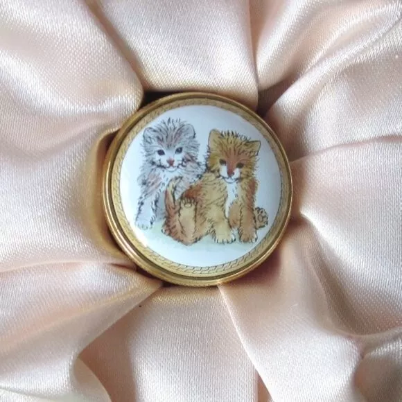 Staffordshire Enamels Kittens Cats Trinket Pill Box Artist Signed Hand Painted