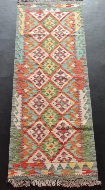 Stammes handgefertigter afghanischer/türkischer Läufer Kilim Teppich, aztekischer Wollteppich, Größe 198x78 CM