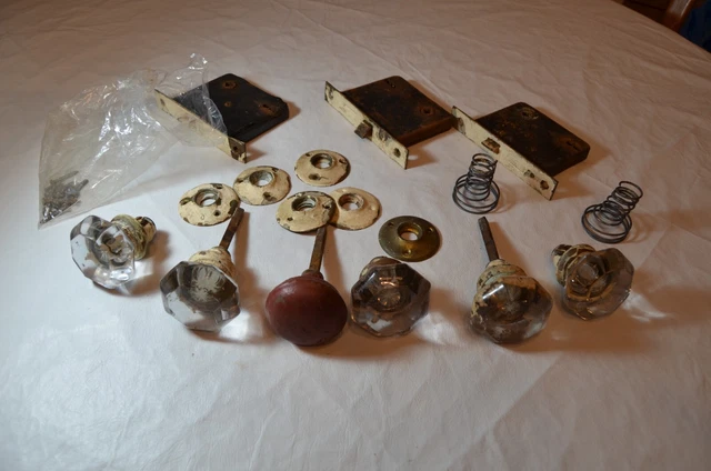 Vintage lot of glass door knobs original unrestored hardware handles salvaged