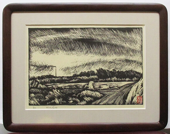 Tomoo Inagaki woodblock print "Akabane" 452/600 Signed Very Good