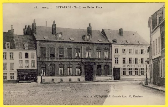 cpa 59 - ESTAIRES (Nord) PLACE COMMERCE MAISON de NOUVEAUTÉS " Au PETIT PARIS "