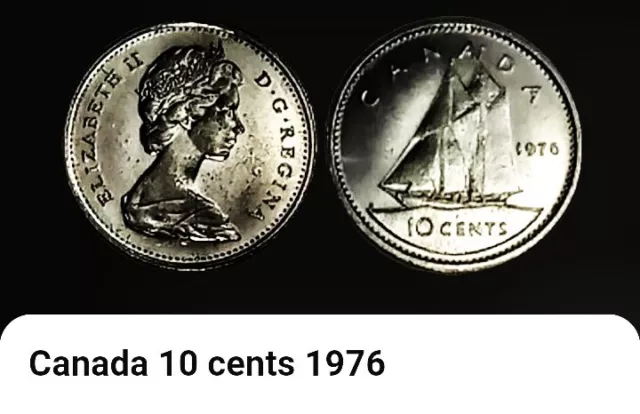 1976 Canada 10 Cent Coin (See Pics For Grade) Queen Elizabeth Ii.