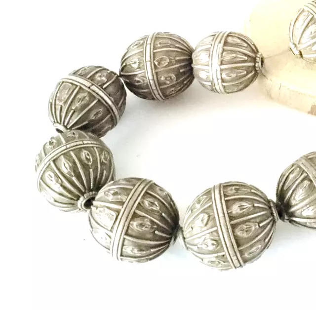 15 Old silver granulation hallmarked Globe beads Necklace from Yemen
