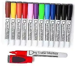 Magnetic Dry Wipe Pens Dry Erase Markers With Eraser Cap Low 12PCS 10 Colors
