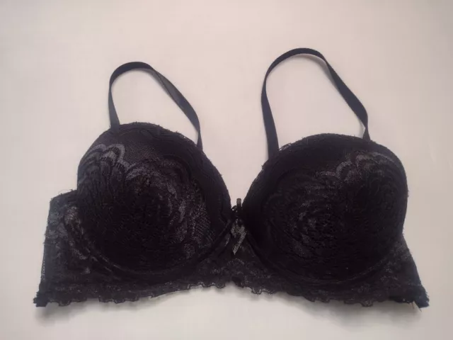 Women's Push-up Bra 34C Black Padded Underwire Lace Floral G