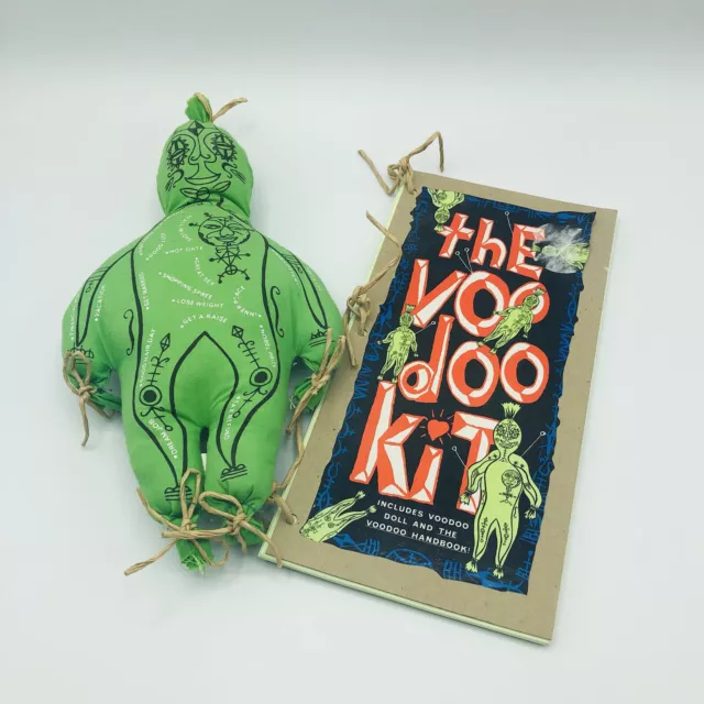 Vintage 1997 Running Press VooDoo Doll and Book 11" Green Funny Novelty