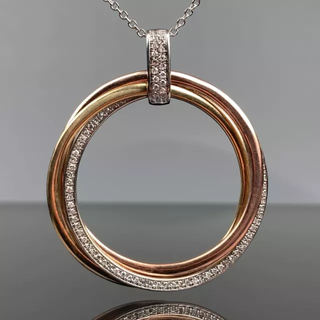 EFFY Trio 14k White Yellow & Rose Gold Diamond Circle Pendant 18.25" Necklace