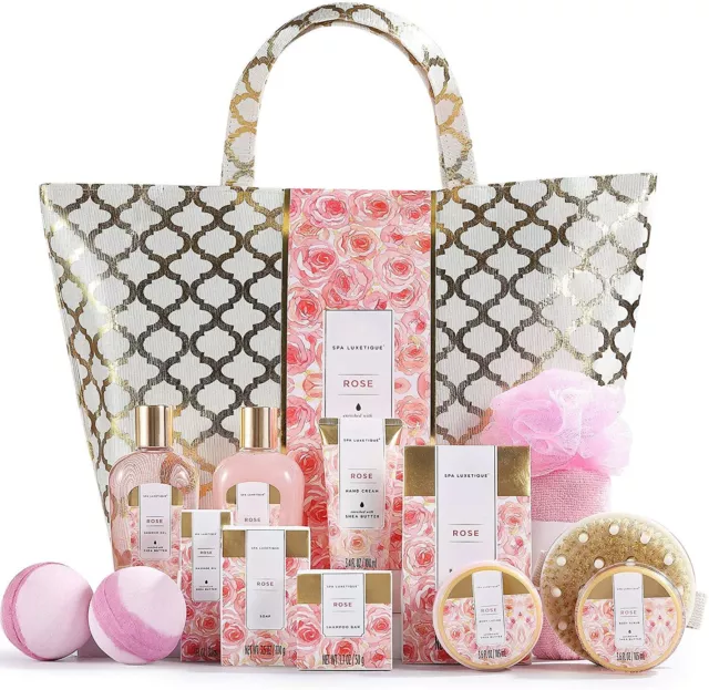 Coffret Bain et Soins 15 Pièces Parfum de Rose Bombes de Bain Beauté Naturel Spa