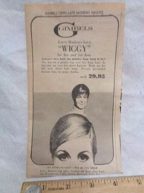 Vintage Ad TWIGGY wig weird knock off 1968 MOD funny NY newspaper