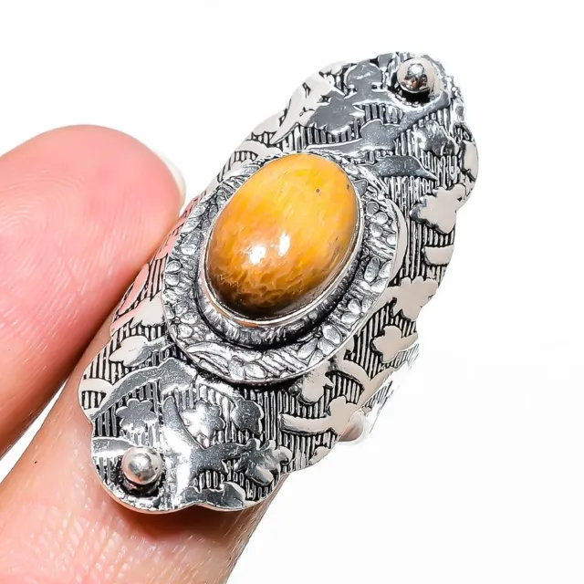 Tiger Eye Gemstone Handmade 925 Sterling Silver Jewelry Ring Size 10