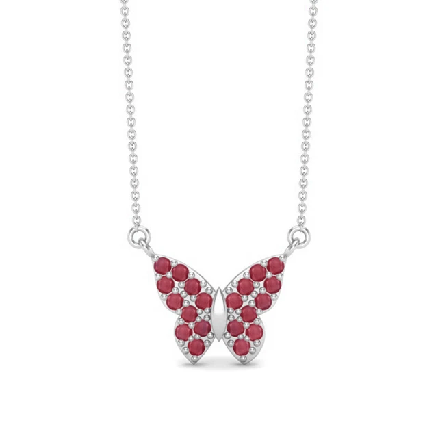 Rund Rubin Glas Gefüllt 925 Sterlingsilber Libelle Schmetterling Damen Halskette