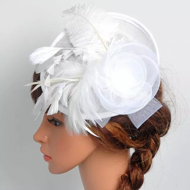 Fashion Women Fascinator Mesh Hat Ribbons Feathers Hair Clip Wedding Party Hat