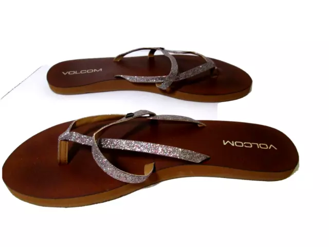 Volcom Women's Sz 8 All Night Long Sandal Strappy Flip Flop - Glitter/Brown LKN 2