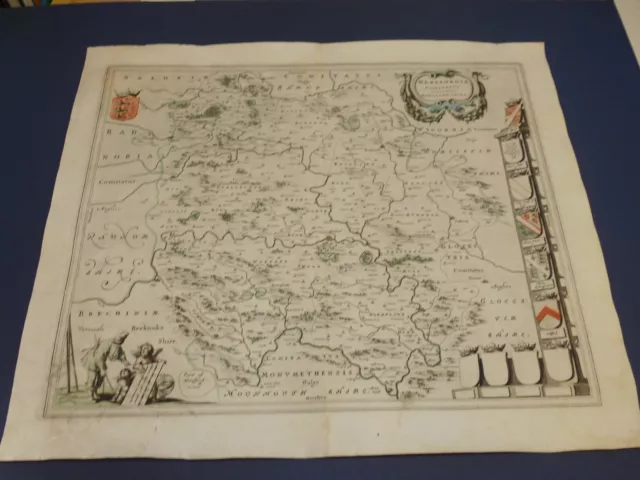 100% Original Large Herefordshire Map By J Blaeu C1648 Hand Coloured