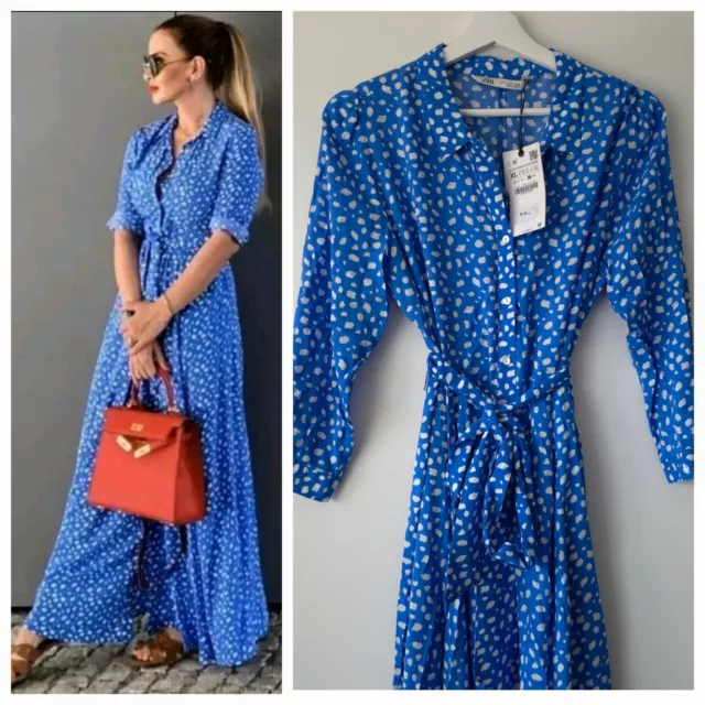 ZARA MARILYN DRESS XL XL Large 14 Blue Spot Midi Maxi Shirt Tunic Dress BNWT 49.99 PicClick UK
