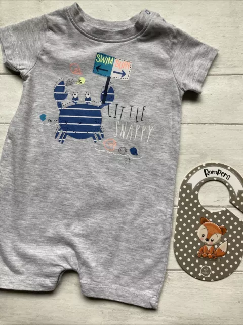 0-3 Months Baby Boys Clothes - Snappy Crab Theme Short Sleeve Romper Outfit 🦀🦀