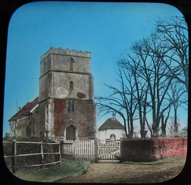 Glas magische Laterne Rutsche EVINGTON CHURCH C1890 VIKTORIANISCHES FOTO LEICESTERSHIRE