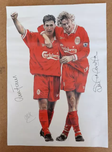 Liverpool FC Poster Signed by Robbie Fowler, Steve McManaman & Alex  30 x 42 cm