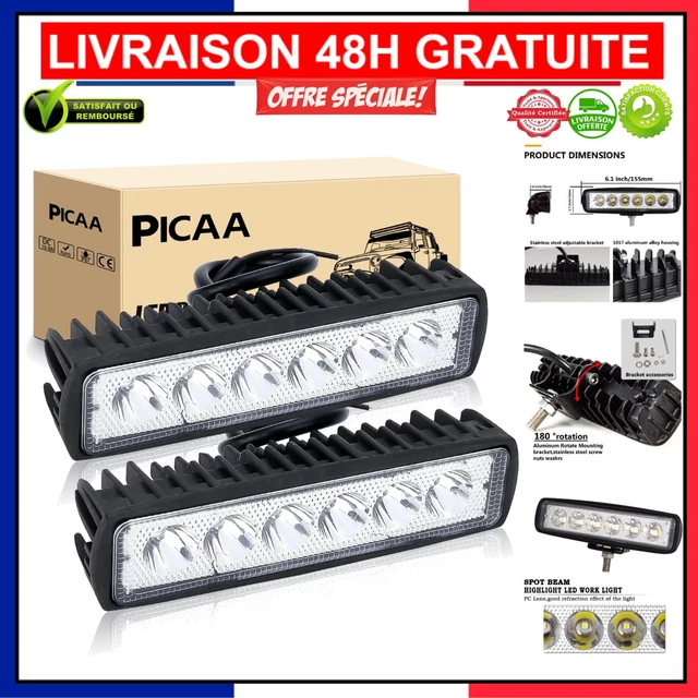 Phare LED Longue Portée 80W 9100LM - 12V/24V - Avec Feu Position Orange - Camion 4x4