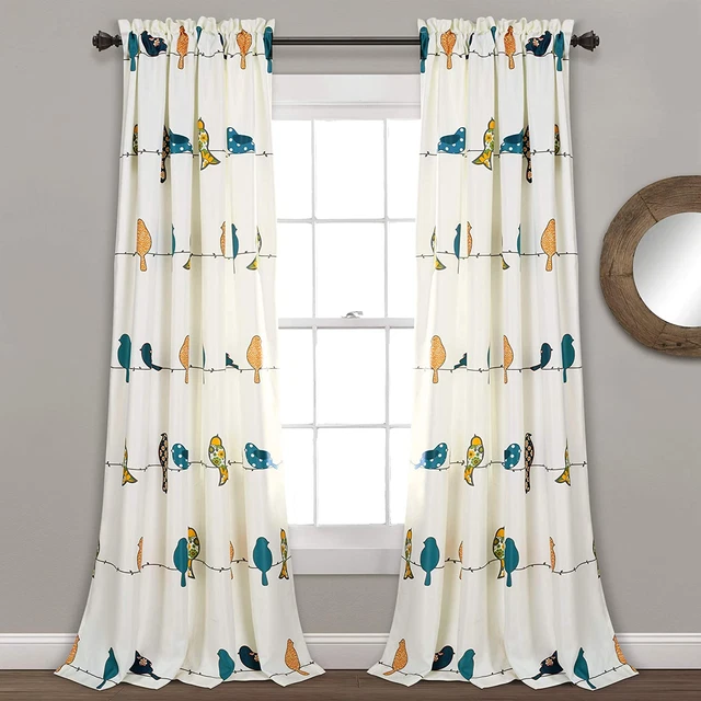 Lush Decor Rowley Birds Curtains Room Darkening Window Panel Set for Living, Din