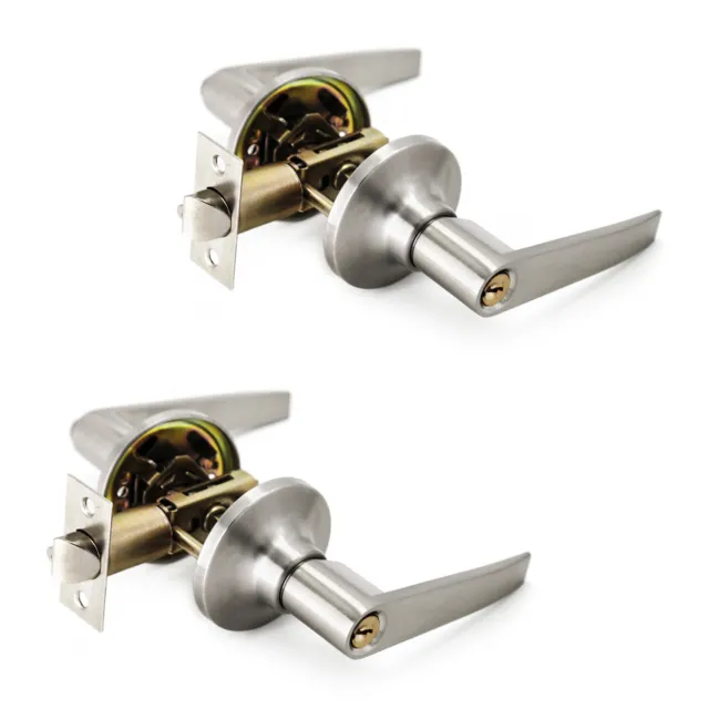 2 Pack Door Levers with Lock and Key for Left and Right Handed Entry Doors Keyed