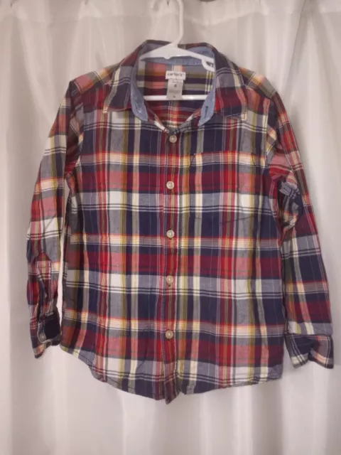 CARTERS Boys Plaid Button Up Long Sleeve Shirt Size 6