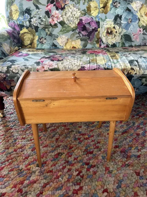 mid century Vintage Retro Sewing Box on Wooden Legs