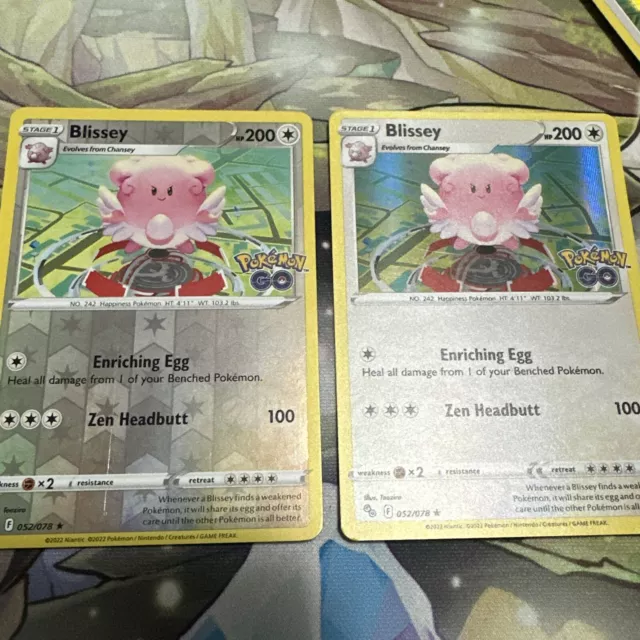 2 x Blissey Holo and reverse holo 052/078 2022 Pokemon GO Card mint