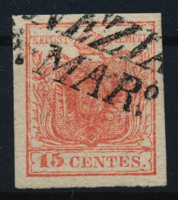LOMBARDEI-VENETIEN 1850 15C, HP, Type II. UNTERLEGTE MITTE! VENEZIA. Schön!
