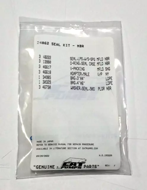 Cat Pumps #34062 Seal Kit for Cat 5DX   And 6 Cat Valves #34260  OEM