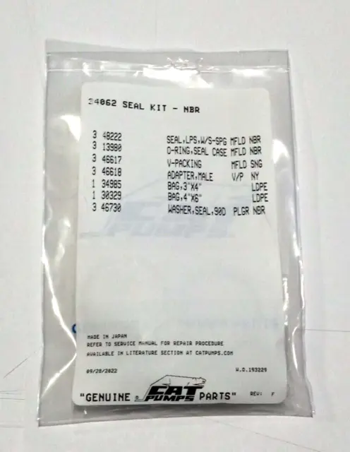 Cat Pumps Seal Kit #34062  For 5DX  And 6  Valves Replaces 34260