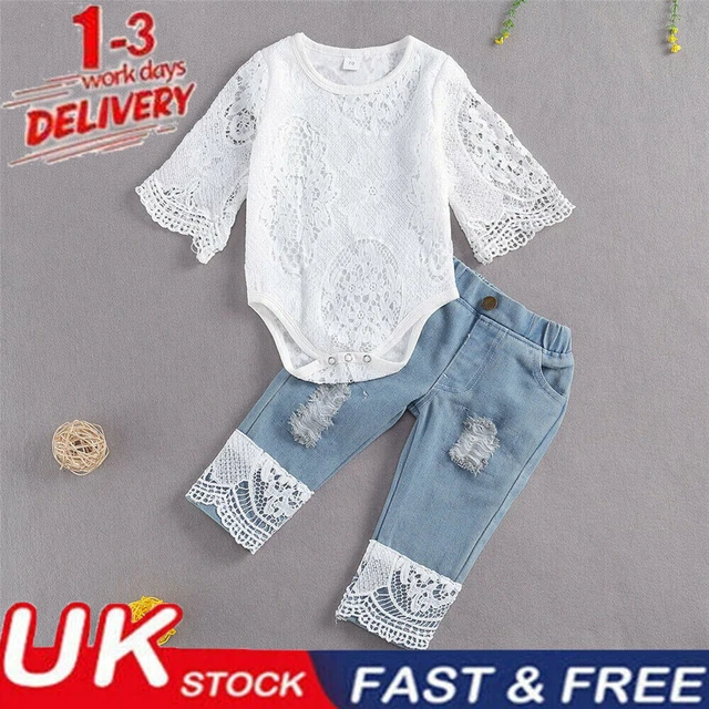 Infant Toddler Baby Girl Summer Clothes Set Romper Bodysuit Denim Pants Outfits 2