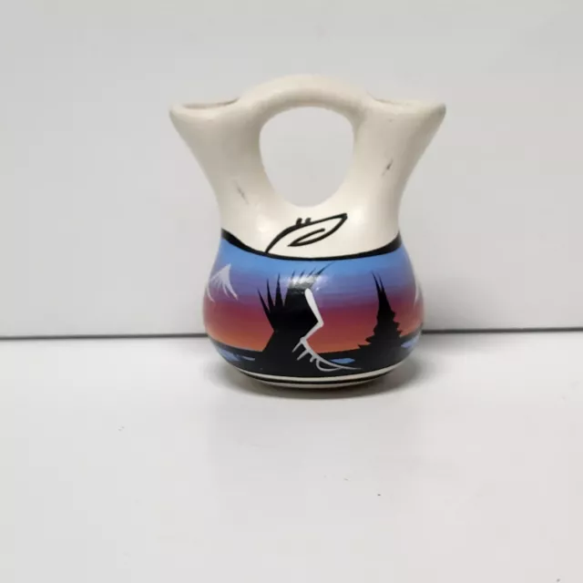 Native American Navajo Cedar Mesa Pottery Wedding Vase 3" Signed