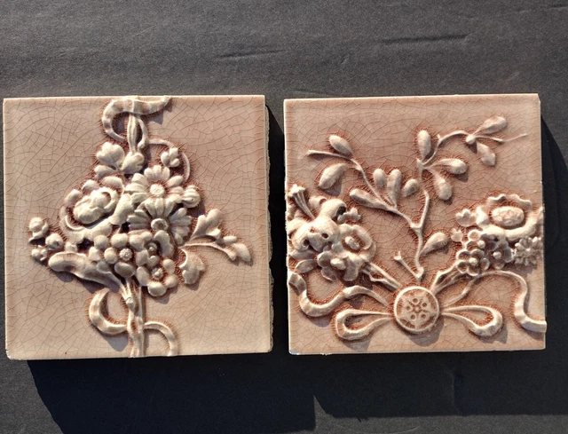 Antique Robertson Tile Embossed Geometric Floral Pink Rose Color 6×6
