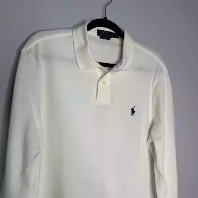 Polo Ralph Lauren Logotipo Bordado Mangas Largas Camisa Polo Blanco Algodón L 3