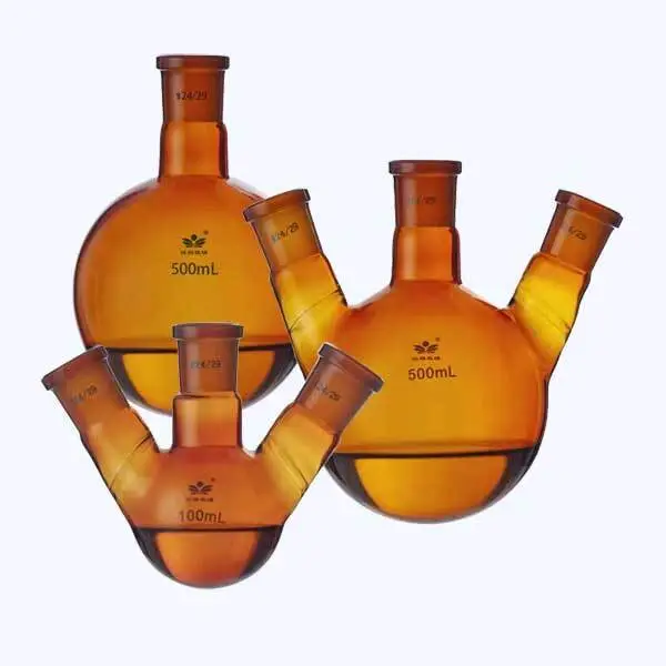 5ml - 1000ml Round Bottom Amber Boiling Flask with 1-4 Standard Necks Labware gb