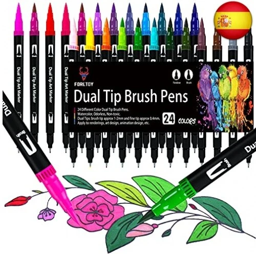 Rotuladores Lettering 24 Colores Rotulador Doble Punta Pincel y Punta Fina