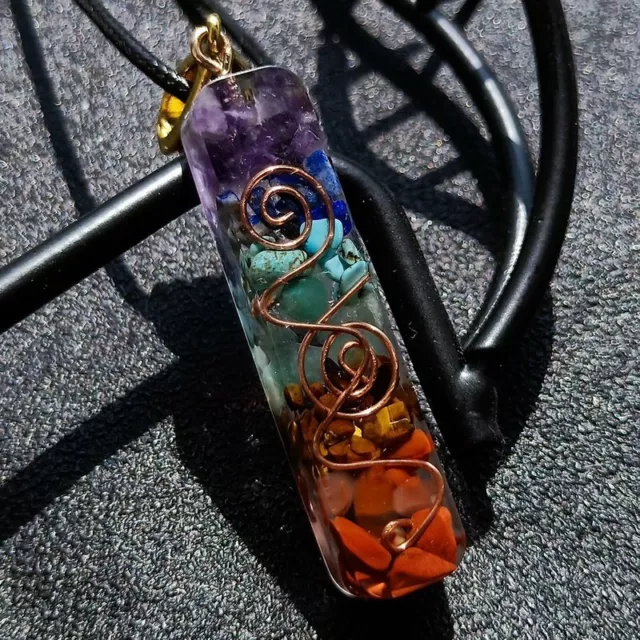 7 Chakra Natural Stone Narrow Necklace Energy Pendant Amulet Yoga Reiki Healing