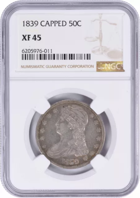 1839 Bust Silver Half Dollar Capped EF45 NGC