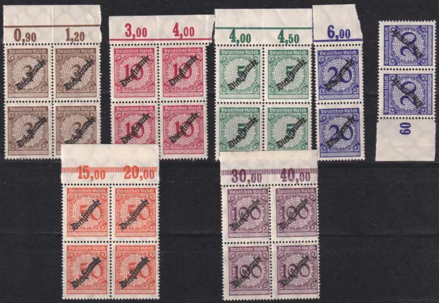 DR Dienst Mi.Nr. 99 - 104 kpl. Satz Viererblocks / Paar postfrisch ** 1923